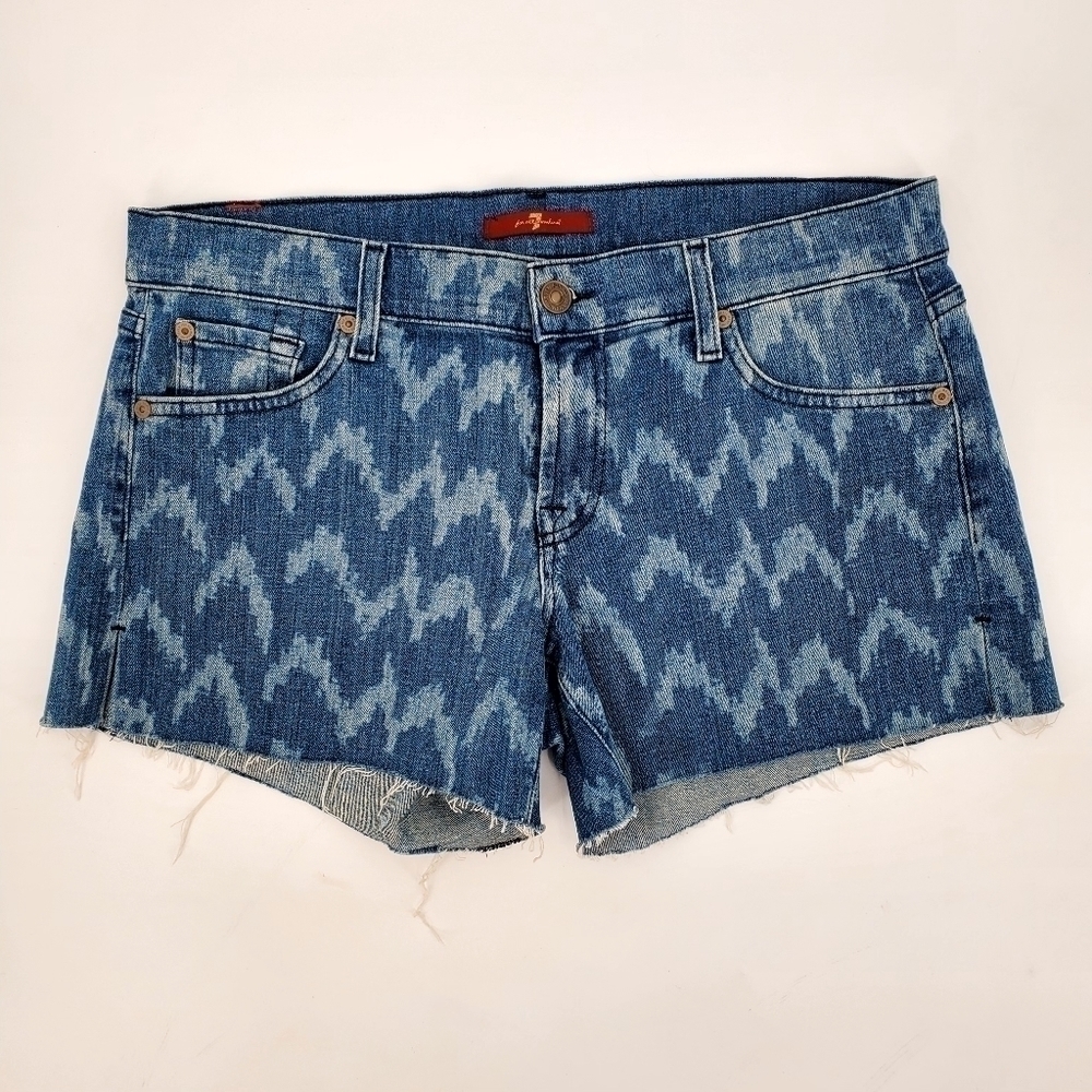 7 For All Mankind Chevron Print Denim Shorts